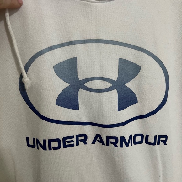 UNDER ARMOUR‎ Classic Logo Graphic Hooded Long Sleeve T White Blue Men's Size M - Picture 2 of 4